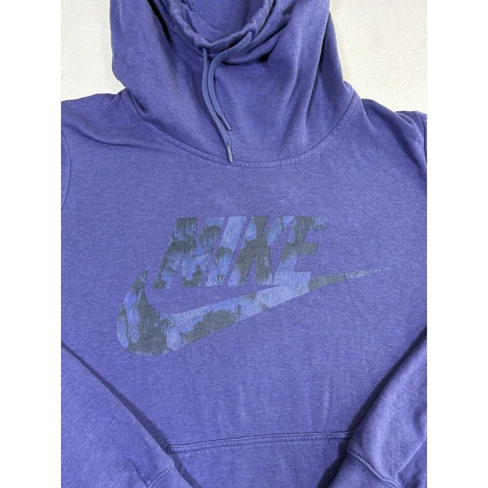 Nike Women’s Purple Fleece Pullover Hoodie Camo Logo Kangaroo Pocket Large